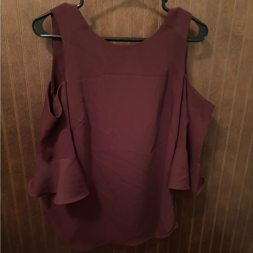 Ann Taylor Deep Red Ruffle Blouse